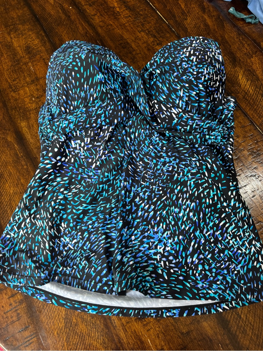 Island Escape Black Tankini Top with Teal & Blue Speckle Print